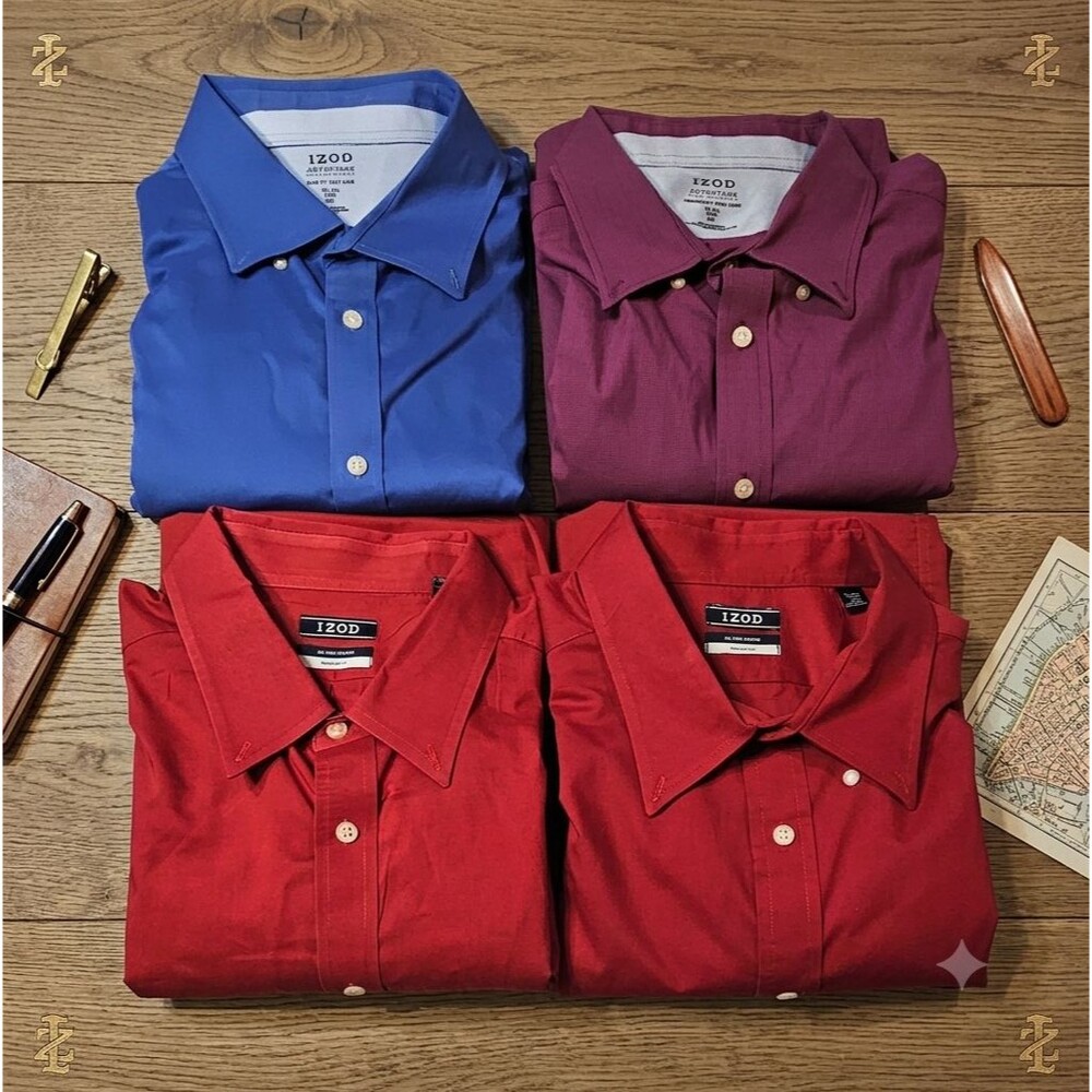 Lot 4 IZOD Mens 2XL Button Up Shirts Advantage Performance & Stretch Long Sleeve